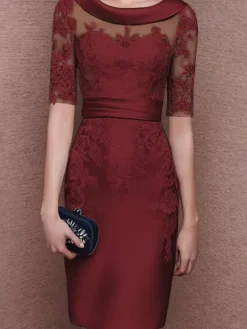 Robe de mariée pour mère de la mariée col à bijoux demi-manches dentelle longueur thé robes d'invitées pour mariage personnalisation gratuite