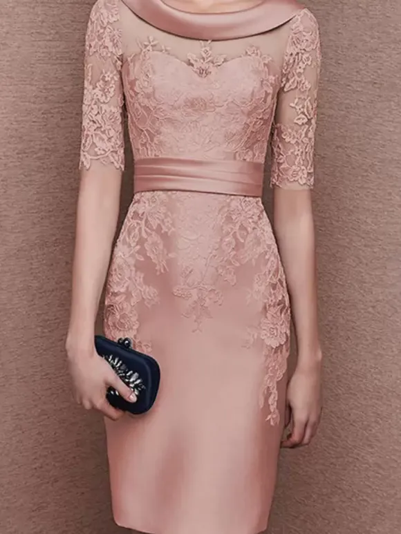 Robe de mariée pour mère de la mariée col à bijoux demi-manches dentelle longueur thé robes d'invitées pour mariage personnalisation gratuite