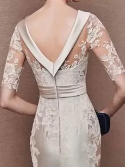 Robe de mariée pour mère de la mariée col à bijoux demi-manches dentelle longueur thé robes d'invitées pour mariage personnalisation gratuite