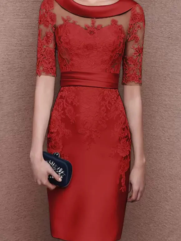 Robe de mariée pour mère de la mariée col à bijoux demi-manches dentelle longueur thé robes d'invitées pour mariage personnalisation gratuite