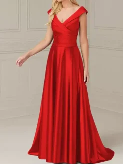 Robe de mariée pour mère de la mariée col en V sans manches ligne a plissée longueur au sol robes d'invitées de mariage