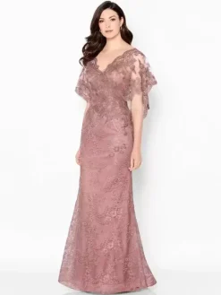 Robe de mariée pour mère de la mariée col en V manches courtes dentelle longueur au sol robes d'invitées de mariage