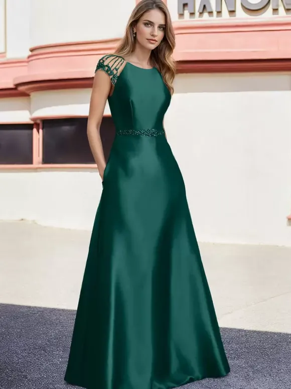 Robe de mariée pour mère de la mariée col en V manches courtes ligne A perles longueur au sol robes d'invitées de mariage