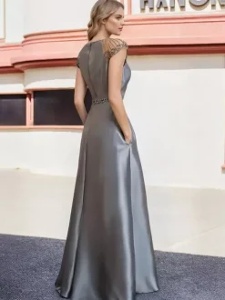 Robe de mariée pour mère de la mariée col en V manches courtes ligne A perles longueur au sol robes d'invitées de mariage