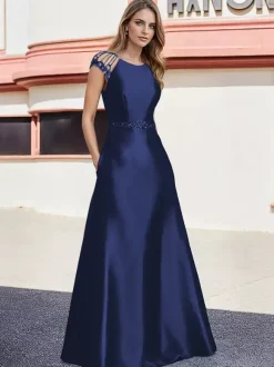 Robe de mariée pour mère de la mariée col en V manches courtes ligne A perles longueur au sol robes d'invitées de mariage