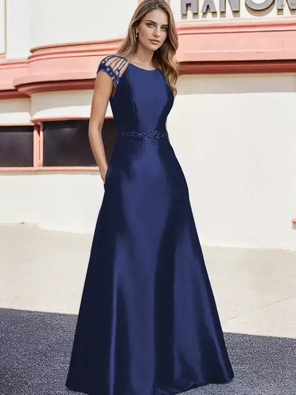 Robe de mariée pour mère de la mariée col en V manches courtes ligne A perles longueur au sol robes d'invitées de mariage