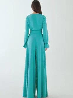 Robe de mariée pour mère de la mariée col en V manches longues combinaison avec n艙uds longueur au sol robes d'invitées de mariage
