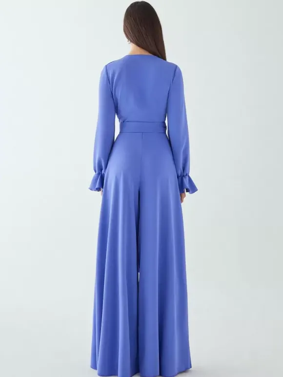 Robe de mariée pour mère de la mariée col en V manches longues combinaison avec n艙uds longueur au sol robes d'invitées de mariage