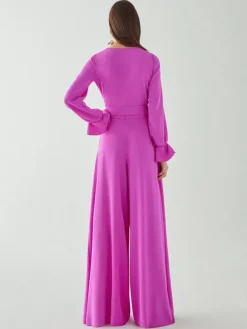Robe de mariée pour mère de la mariée col en V manches longues combinaison avec n艙uds longueur au sol robes d'invitées de mariage
