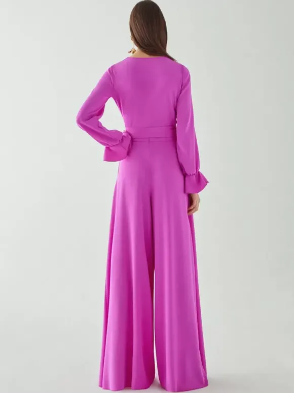 Robe de mariée pour mère de la mariée col en V manches longues combinaison avec n艙uds longueur au sol robes d'invitées de mariage