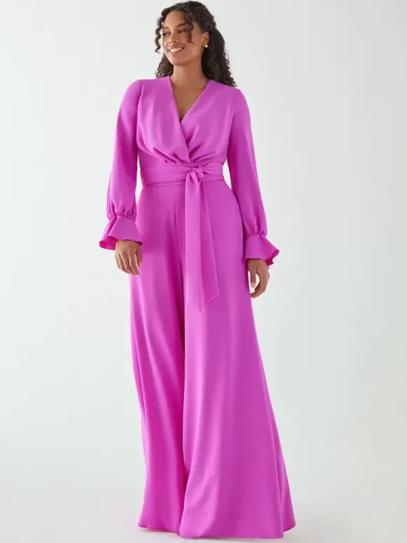 Robe de mariée pour mère de la mariée col en V manches longues combinaison avec n艙uds longueur au sol robes d'invitées de mariage