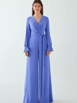 Robe de mariée pour mère de la mariée col en V manches longues combinaison avec n艙uds longueur au sol robes d'invitées de mariage