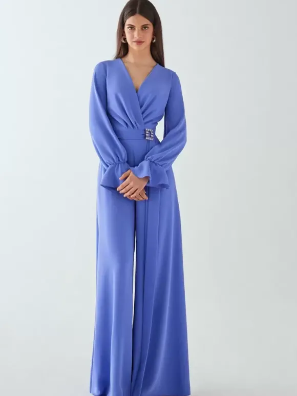 Robe de mariée pour mère de la mariée col en V manches longues combinaison avec n艙uds longueur au sol robes d'invitées de mariage