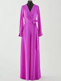 Robe de mariée pour mère de la mariée col en V manches longues combinaison avec n艙uds longueur au sol robes d'invitées de mariage