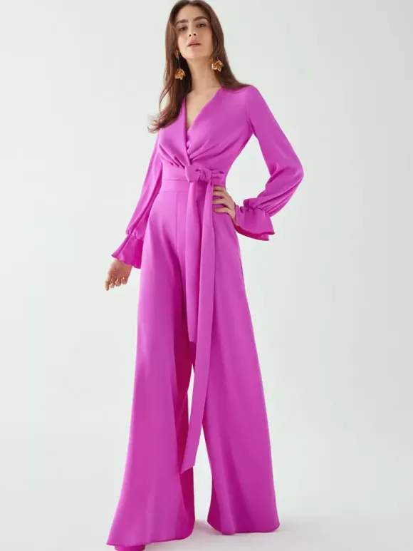 Robe de mariée pour mère de la mariée col en V manches longues combinaison avec n艙uds longueur au sol robes d'invitées de mariage