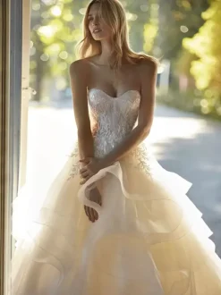 Robe de mariée princesse en dentelle bustier zip sur dos à traîne