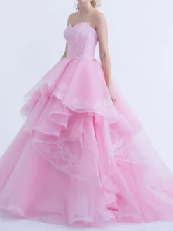 Robe de mariée rose robe de mariage bustier zip sur dos à grande traîne