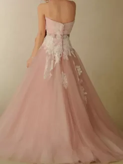 Robe de mariée rose robe de mariage bustier zip sur dos à grande traîne