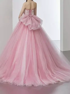 Robe de mariée rose robe de mariage bustier laçage sur dos à grande traîne
