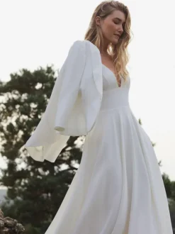 Robe de mariée simple A-ligne Col en V Robes de mariée sans manches