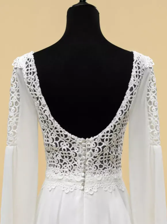 Robe de mariée simple A-Line col en V manches longues découpées 40 cm robes de mariée