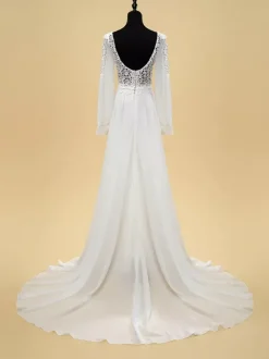 Robe de mariée simple A-Line col en V manches longues découpées 40 cm robes de mariée