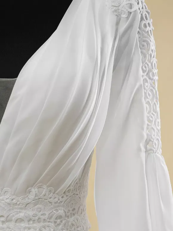 Robe de mariée simple A-Line col en V manches longues découpées 40 cm robes de mariée