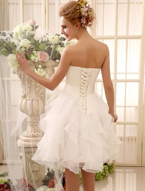 Robe de Mariée Simple Bustier Robe Courte A-Ligne En Tissu De Satin Robe De Mariage 2026
