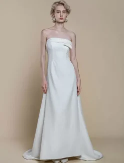 Robe de mariée simple en crêpe extensible avec décolleté sans manches en dentelle robe de bal de 20 cm