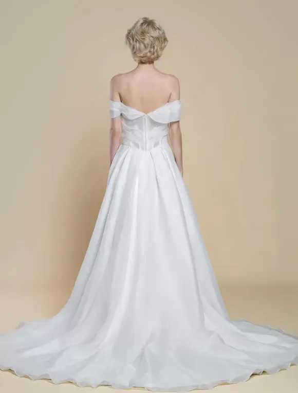Robe de mariée simple en polyester à col bateau et manches courtes robe de bal découpée 40 cm