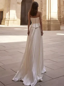 Robe de Mariée Simple Ivoire  sans manches Cou original Tissu de satin Robes de mariée