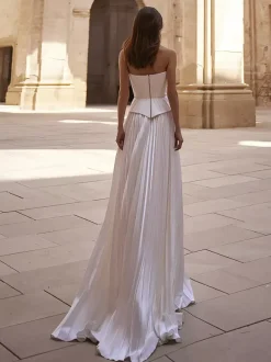 Robe de Mariée Simple Ivoire  sans manches Cou original Tissu de satin Robes de mariée