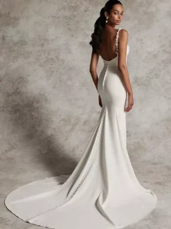 Robe de mariée simple sirène col bijou sans manches appliques robes de mariée