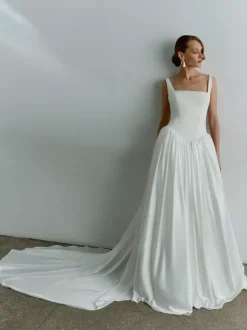 Robe de mariée simple taille basque robe de bal col carré sans manches 50 cm robes de mariée