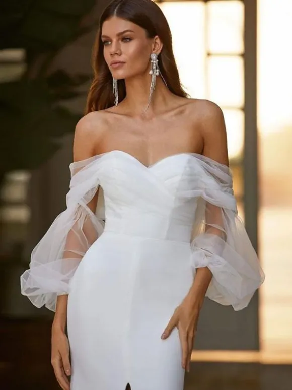 Robe de mariée sirène bustier zip sur dos jupe fendue au sol