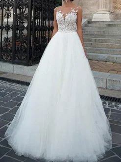 Robe de mariée trapèze ivoire jupe en tulle longueur au sol Robe de mariage