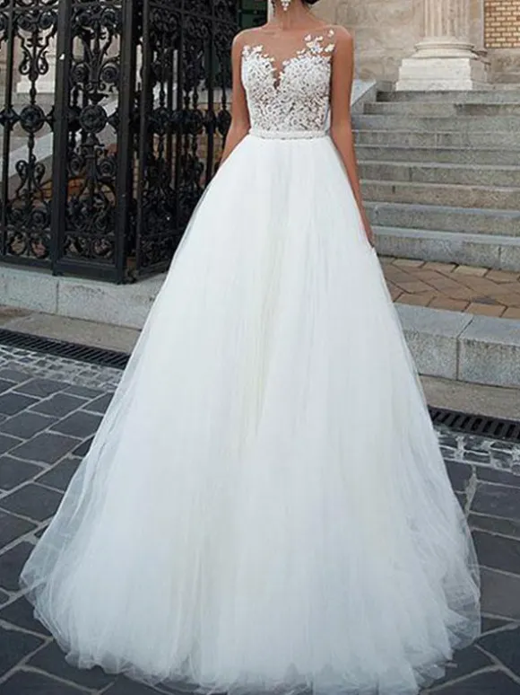 Robe de mariée trapèze ivoire jupe en tulle longueur au sol Robe de mariage