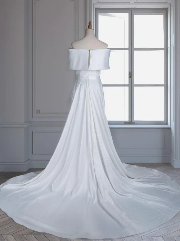 Robe de mariée vintage charleston ivoire en satin col bateau jupe sirène à traîne robe de mariage rétro
