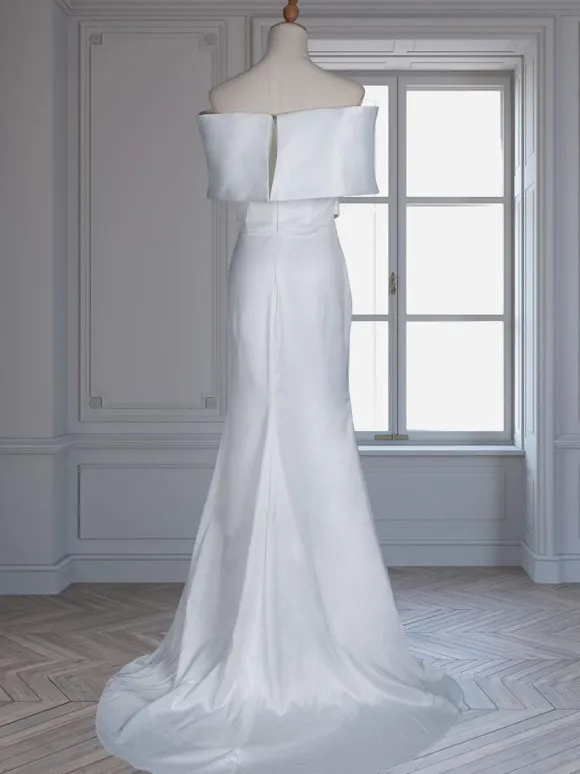 Robe de mariée vintage charleston ivoire en satin col bateau jupe sirène à traîne robe de mariage rétro