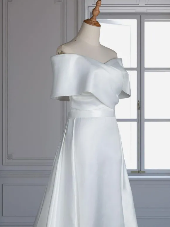 Robe de mariée vintage charleston ivoire en satin col bateau jupe sirène à traîne robe de mariage rétro
