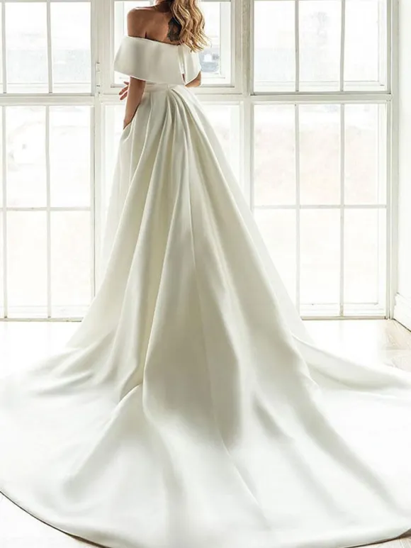 Robe de mariée vintage charleston ivoire en satin col bateau jupe sirène à traîne robe de mariage rétro