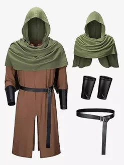 Robe de moine marron pour homme tunique médiévale de moine avec capuche costume de GN Renaissance avec ceinture