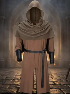 Robe de moine marron pour homme tunique médiévale de moine avec capuche costume de GN Renaissance avec ceinture