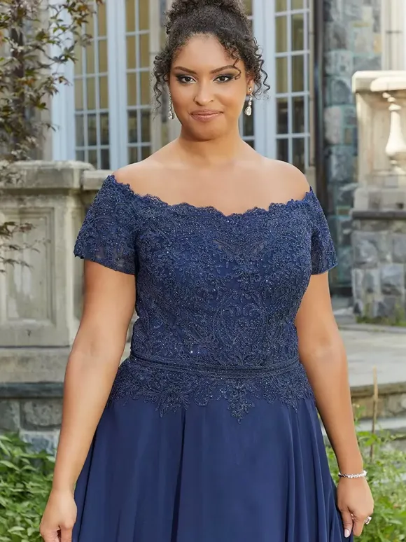Robe de mère col bateau manches courtes a-ligne dentelle longueur au sol robes d'invité de mariage