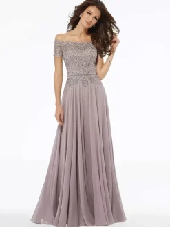 Robe de mère col bateau manches courtes a-ligne dentelle longueur au sol robes d'invité de mariage