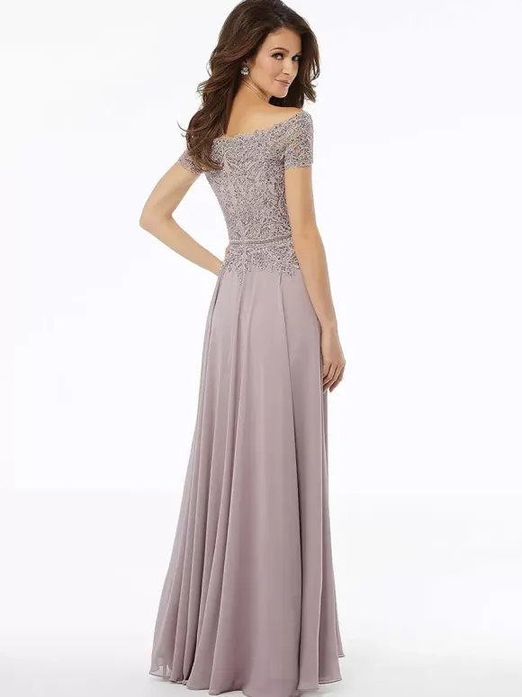Robe de mère col bateau manches courtes a-ligne dentelle longueur au sol robes d'invité de mariage