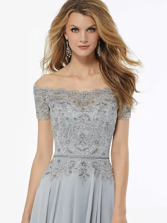 Robe de mère col bateau manches courtes a-ligne dentelle longueur au sol robes d'invité de mariage
