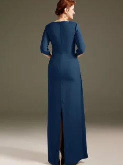 Robe de mère à col bijou manches courtes gaine plissée robes d'invitées de mariage