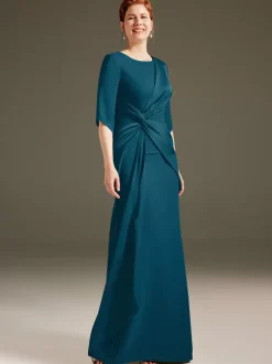 Robe de mère à col bijou manches courtes gaine plissée robes d'invitées de mariage