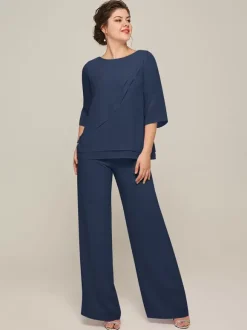 Robe de mère à col bijou manches 3/4 deux pièces à volants longueur au sol robes d'invitées pour mariage